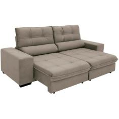Sofá Retrátil Reclinável 4 Lugares Suede Brunello Linoforte, Bege, 4