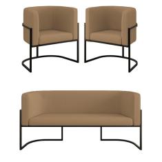 Kit Sofá 2 Lugares + 2 Poltronas Recepção Veludo Preto Capuccino