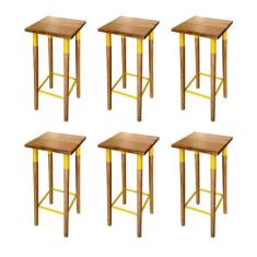 Kit 6 Banquetas Bistro Industrial Colors Ferro e Madeira Maciça - Amar