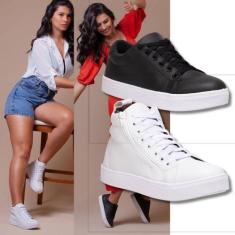 Tênis Feminino Preto Casual + Bota Feminina Branca: Uma Combinação De 