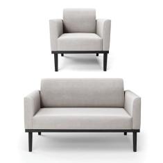 Sofá Namoradeira Com Poltrona Base De Madeira Fixa Preto Marisa Veludo