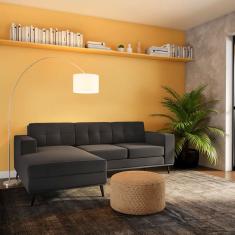 Sofá 3 Lugares Esquerdo Cairo com Chaise Esquerdo Pé Palito Linho Cotton Grafite Escuro