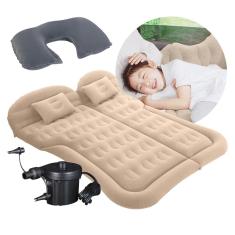 Colchão Cama Aveludada Inflável para Viagem SUV Carro com Bomba Elétrica 12V e Almofada de Pescoço VG Plus Bege