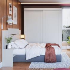 Quarto De Casal 2 Peças Guarda Roupa 2 Portas Com Cabeceira Extensível Renata Espresso Móveis Branco