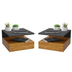 Kit 2 Mesas De Cabeceira Suspensa 1 Gaveta Inferior Preto-freijó