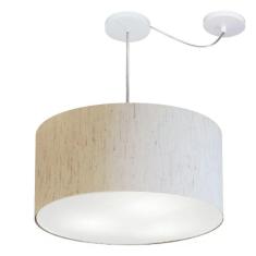 Lustre Pendente Cilíndrico Com Desvio Md-4261 Cúpula Em Tecido 50x30cm Linho Bege - Bivolt