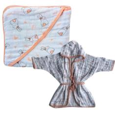 Kit 1 Toalha de Banho Bebe Soft com Capuz de Fralda + 1 Roupão com Cap