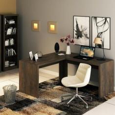 Conjunto 2 Peças com Mesa para Escritório em L e Estante Espresso Móve