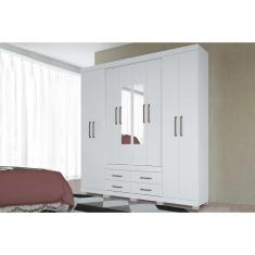 Guarda Roupa Casal Nápoles 8 Portas de Bater 4 Gavetas MDF-MDP com Espelho Branco Santos Andirá