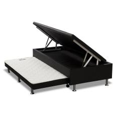 Cama Box Baú Solteiro com Auxiliar Espuma Sintético Preto 56x78x188