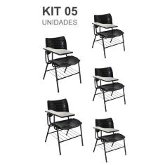 KIT 05 Cadeiras Universitárias com porta livros cor Preto
