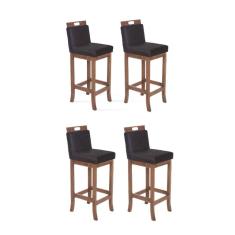 Kit 4 Banquetas Altas em Madeira Maciça Florença Pinhão/Preto