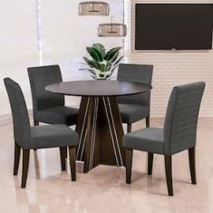 Mesa de Jantar Redonda Dobuê Turim com 4 Cadeiras com Revestimento em Suede