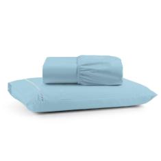 Jogo Cama Lençol Bali Solteiro Percal 180 Fios 100% Algodão Ponto Palito 2 Peças - Azul Claro