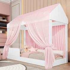 Cama Infantil com Voal Rosa Montessoriana Crystal