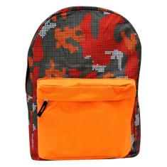Bolsa Mochila Escolar Geométrica Tricolor Laranja Masculina