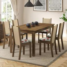 Conjunto Sala de Jantar Madesa Miriam Mesa Tampo de Madeira com 6 Cade