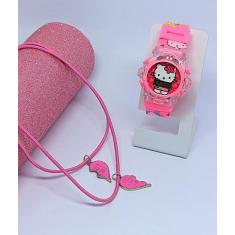 Kit Relógio Infantil Digital Pisca Luz Toca Musica + Colar de Amizade 