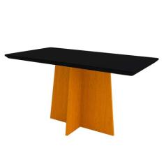 Mesa De Jantar Para 6 Lugares 1,60m Tampo De Madeira Com Vidro Colado 