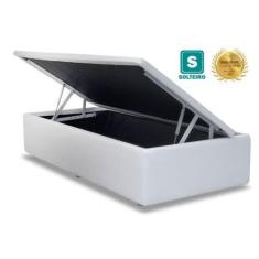 Cama Box baú solteiro sintético branco com pistao a gás - Acolchões