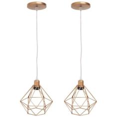 2 Pendentes Aramado Diamante Luminária Lustre Cabo Cristal 1,5 Mt Indu