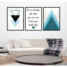 Kit 3 Quadros Geométrico Eu Lembro Turquesa 45x34cm - com vidro - Quad