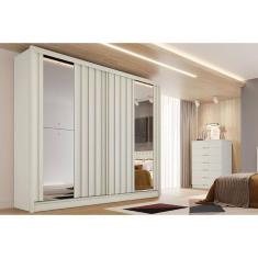 Guarda Roupa Casal 2 Portas De Correr Ripadas C- Espelhos E 4 Gavetas Galati Off White - Europa