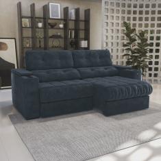 Sofá 260 cm com Porta Copos Retrátil e Reclinável Premier Azul Marinho