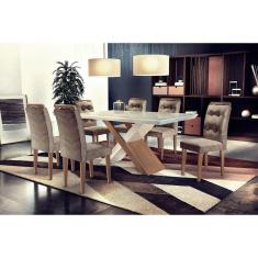 Conjunto Sala de Jantar Carol 180 MDF Vidro Com 06 Cadeiras