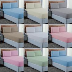 Roupa de Cama Casal com Elástico Fronha Ponto Palito 3 Peças 300 Fios 