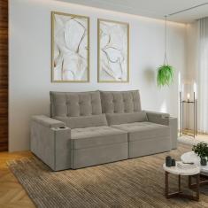 Sofá Retrátil Reclinável 3 Lugares 230cm Porta Copos e USB Embaúba Ext