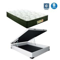 Cama Box casal com baú branca + Colchão Molas ensacada 1,38 x 1,88 x 24 cm