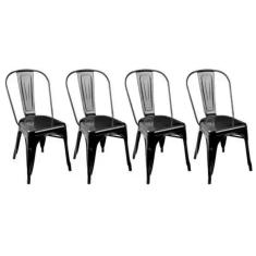 Kit 4 Cadeiras Design Tolix Metal Pelegrin Pel-1518 Cor Preta
