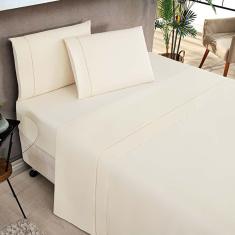 Jogo De Lençol Milano Solteiro 3 Peças Percal 180 Fios Ponto Palito Classic - Palha