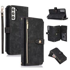 UEEBAI Capa carteira para Samsung Galaxy A15 4G/5G, 9 compartimentos para cartões, carteira de couro retrô à prova de choque com alça de mão, compartimentos para cartões, bolso com zíper, suporte,