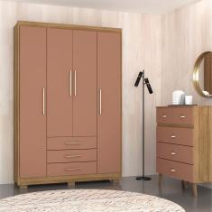 Guarda-Roupa Solteiro 4 Portas e 3 Gavetas Madri Marrom/Camarim