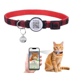 DOKITAG Coleira de gato com etiqueta de nome de código QR, coleira de gato personalizada com sino e etiqueta de identificação, digitalização QR e alerta de localização instantânea do animal de
