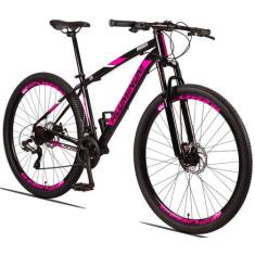 Bicicleta Aluminum Raider 24V Aro 29 Index Freio a Disco, Preto, Rosa,