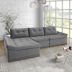 Sofá Milos Chaise e 4 Lugares Estofama, Cinza