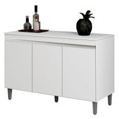 Balcão Buffet Gabinete Cozinha Manu 120cm Com Tampo 3 Portas Branco - 