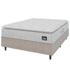 Cama Box Casal Colchão Espuma D45 Lazio Pillow Top 138x188x62cm Suede Branco/Bege Hellen
