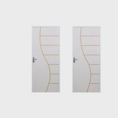 2 Kits Porta de Madeira Decorada 215x85cm com Batente de Aço 06cm Cantareira Branco
