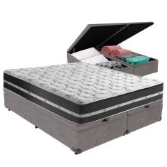 Cama Box King Preto Com Base Baú Cinza Classic Anjos