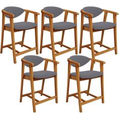 Kit 05 Banquetas Baixa Para Cozinha Sala Jantar Bancada Cecília L02 Suede Cinza - Lyam Decor