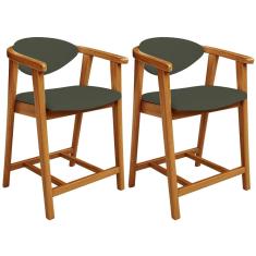 Kit 02 Banquetas Baixa Para Cozinha Sala Jantar Bancada Cecília L02 Linho Verde Musgo - Lyam Decor