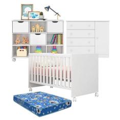 Berço Americano Doce Sonho 100 com Rodízios e Cômoda 2561 com Nicho Or