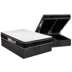 Cama Box Baú King: Colchão Espuma Castor D33 Black e White Air Euro Pi