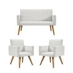 Kit Sofá Namoradeira + 2 Poltronas Bege