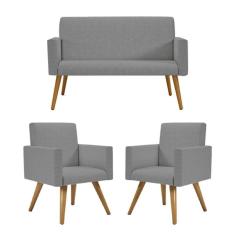 Kit Sofá Namoradeira + 2 Poltronas Grafite