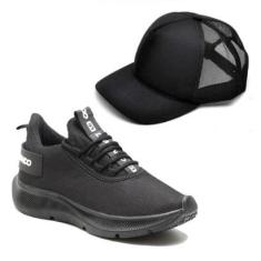 Kit Tenis Esportivo Masculino com Cadarço Sola Borracha Confortavel e Carteira-Masculino